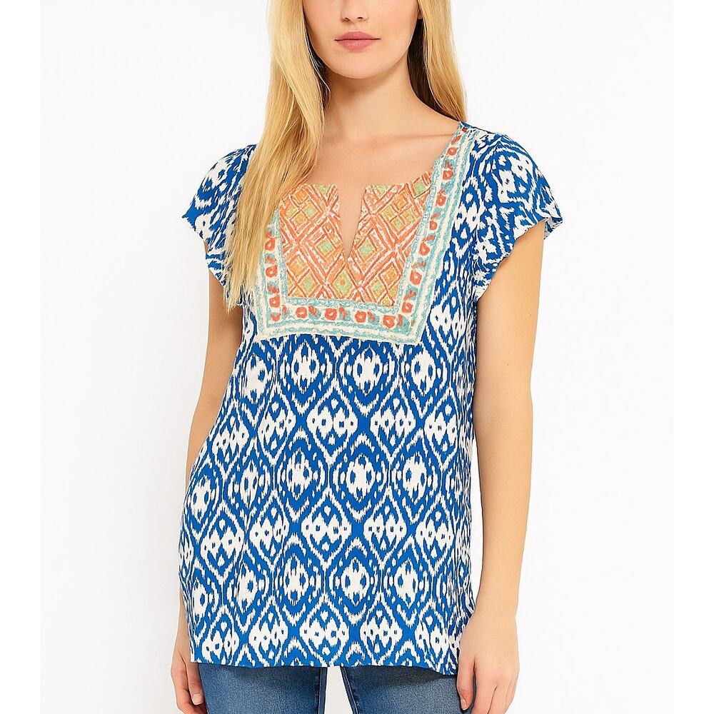 2/$15 THML Embroidered Top Blue Orange Size M